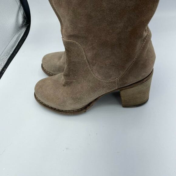 Fiorentini + Baker Brown Leather Block Heel Zip Mid Calf Riding Boots Womens 5.5 - Picture 2 of 8